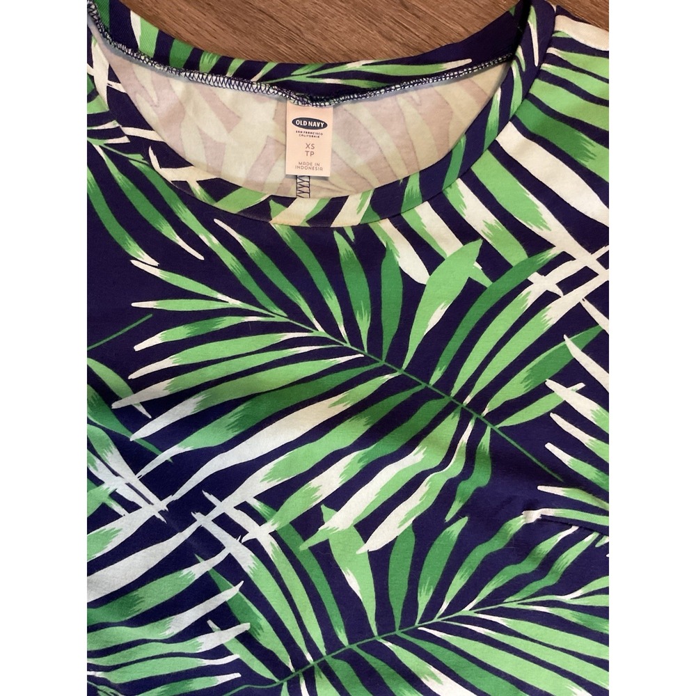 Old Navy Tropical Stretch Dress Blue Green XS Floral Cruise Beach Travel Boho - Picture 3 of 7
